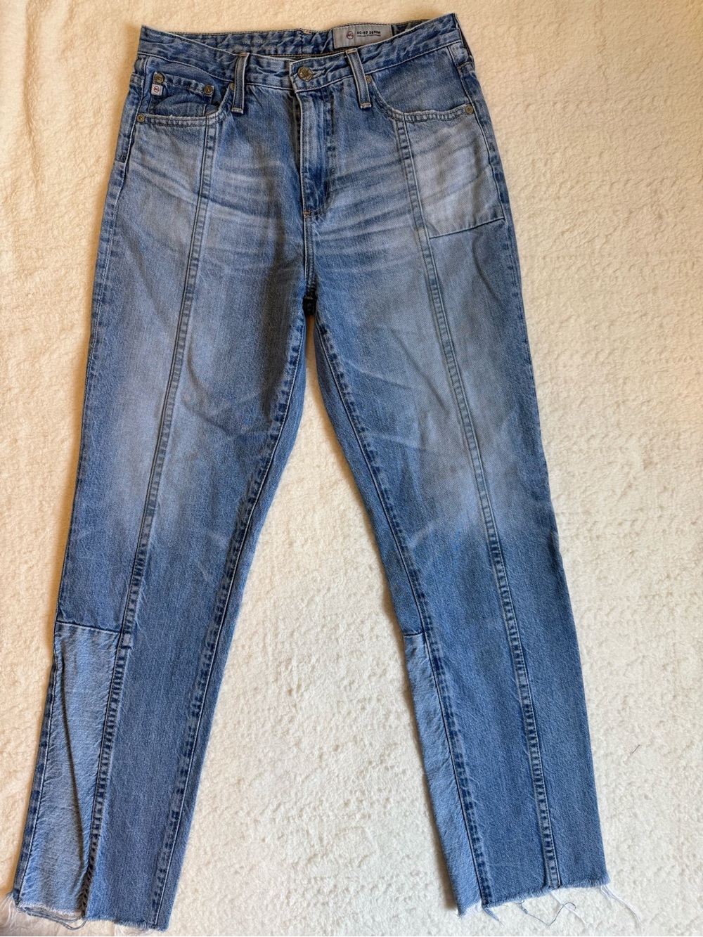 AG Adriano Goldschmied Utility Straight Leg Jeans High Rise Raw Hem 28R